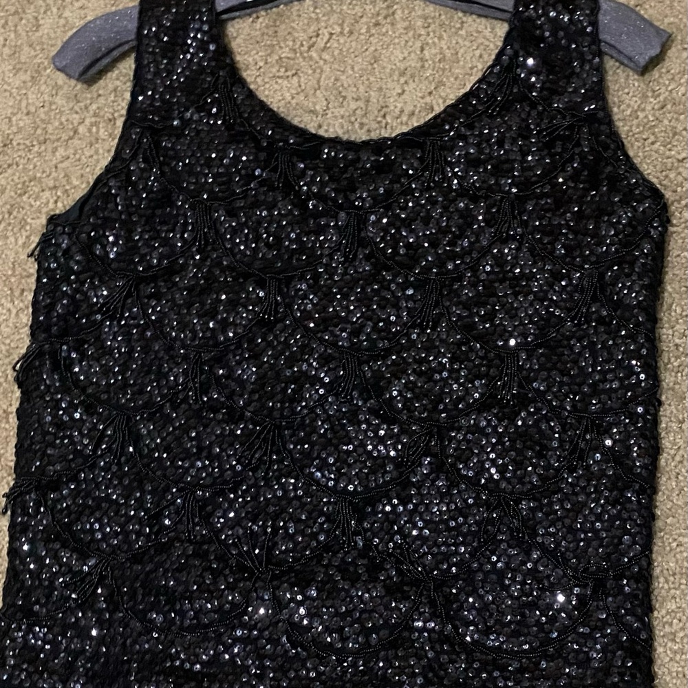 Vintage 1960’s Black Sequin Sleeveless Shell Top with Back Zipper